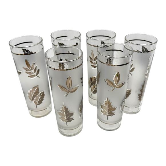Libbey Silver Leaf 7” Tom Collins Glasses Tumbler Set of 6 Frosted Vintage 1960s - Picture 2 of 8